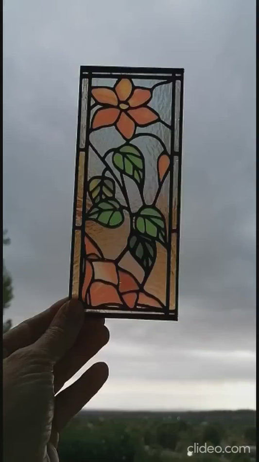 Miniature Stained Glass Window panel ORANGE FLOWER Model. Custom size. Mini Stained Glass Dollhous. Dioramas, Scenes, gifts, cakes, desk decoration.