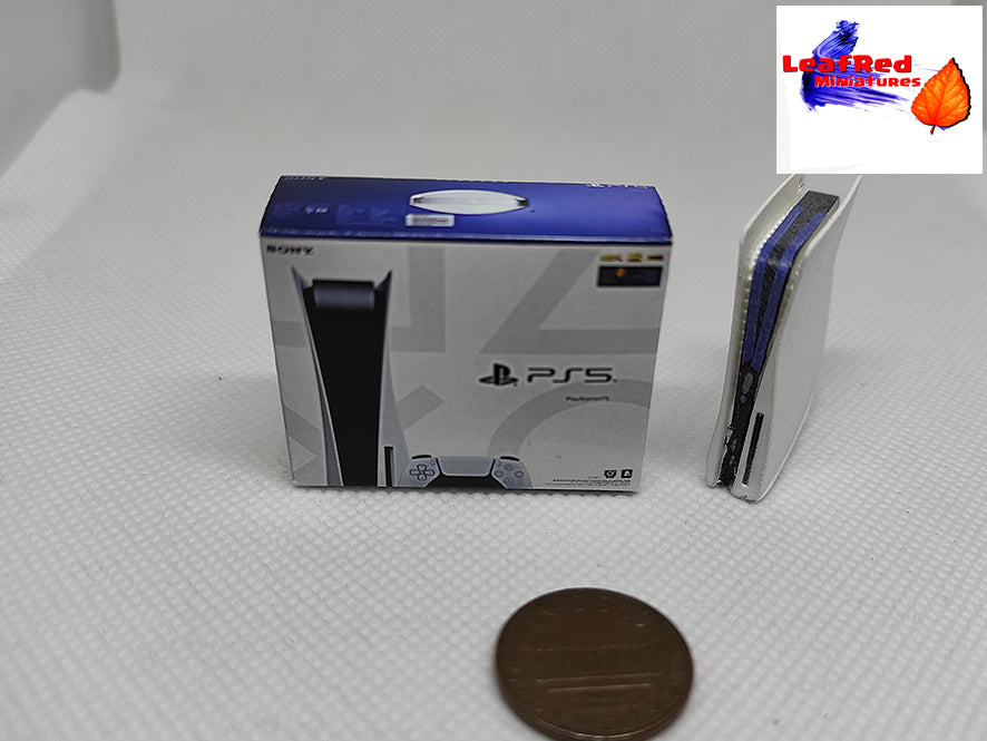PS5 Fan Art Miniature console with 1 controllers and box. Miniature 3D