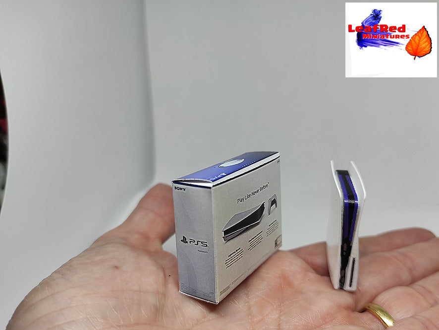 PS5 Fan Art Miniature console with 1 controllers and box. Miniature 3D