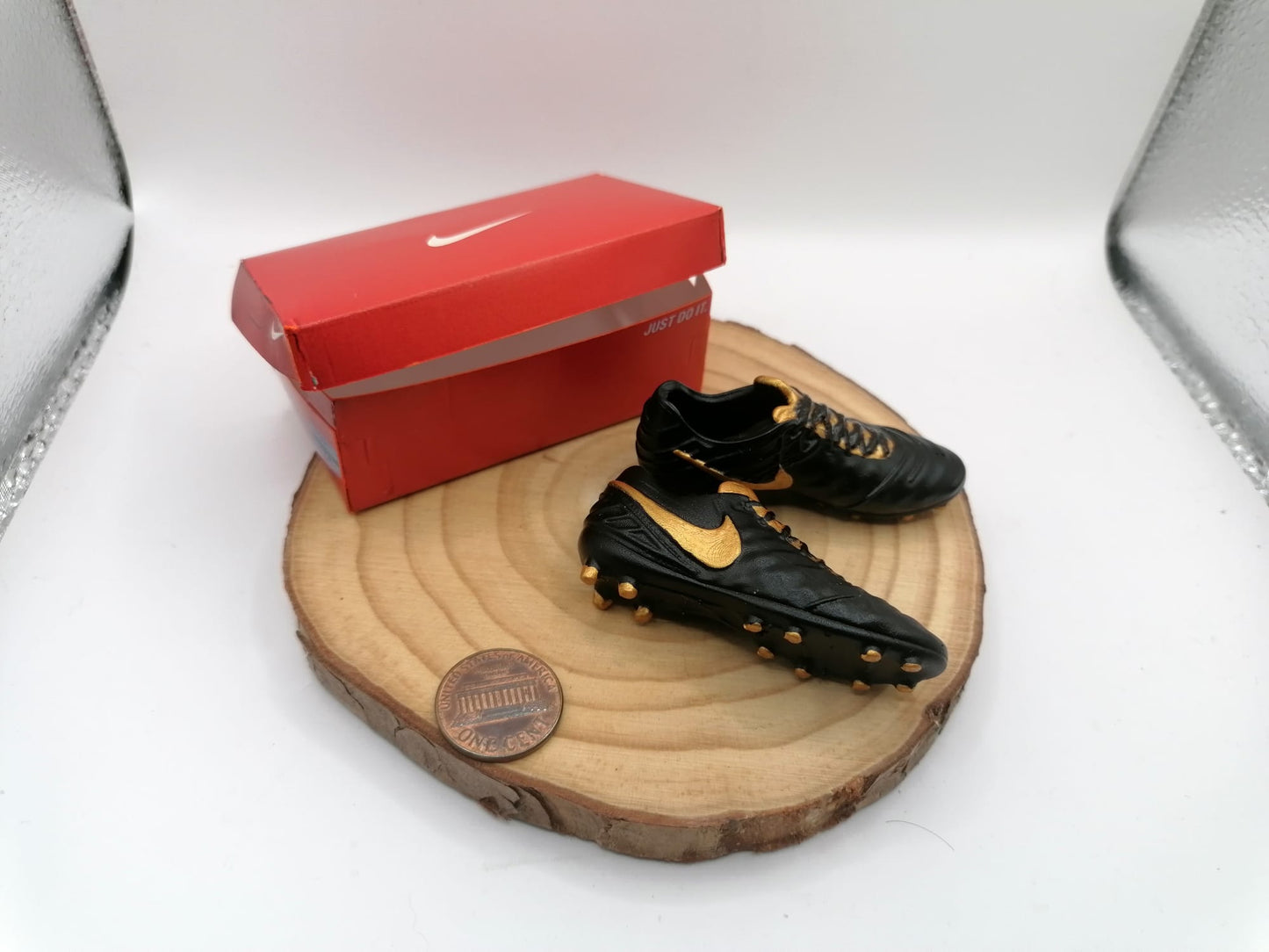 Miniature Football boots - Soccer shoes with box. Scale 1:12 or 1/6