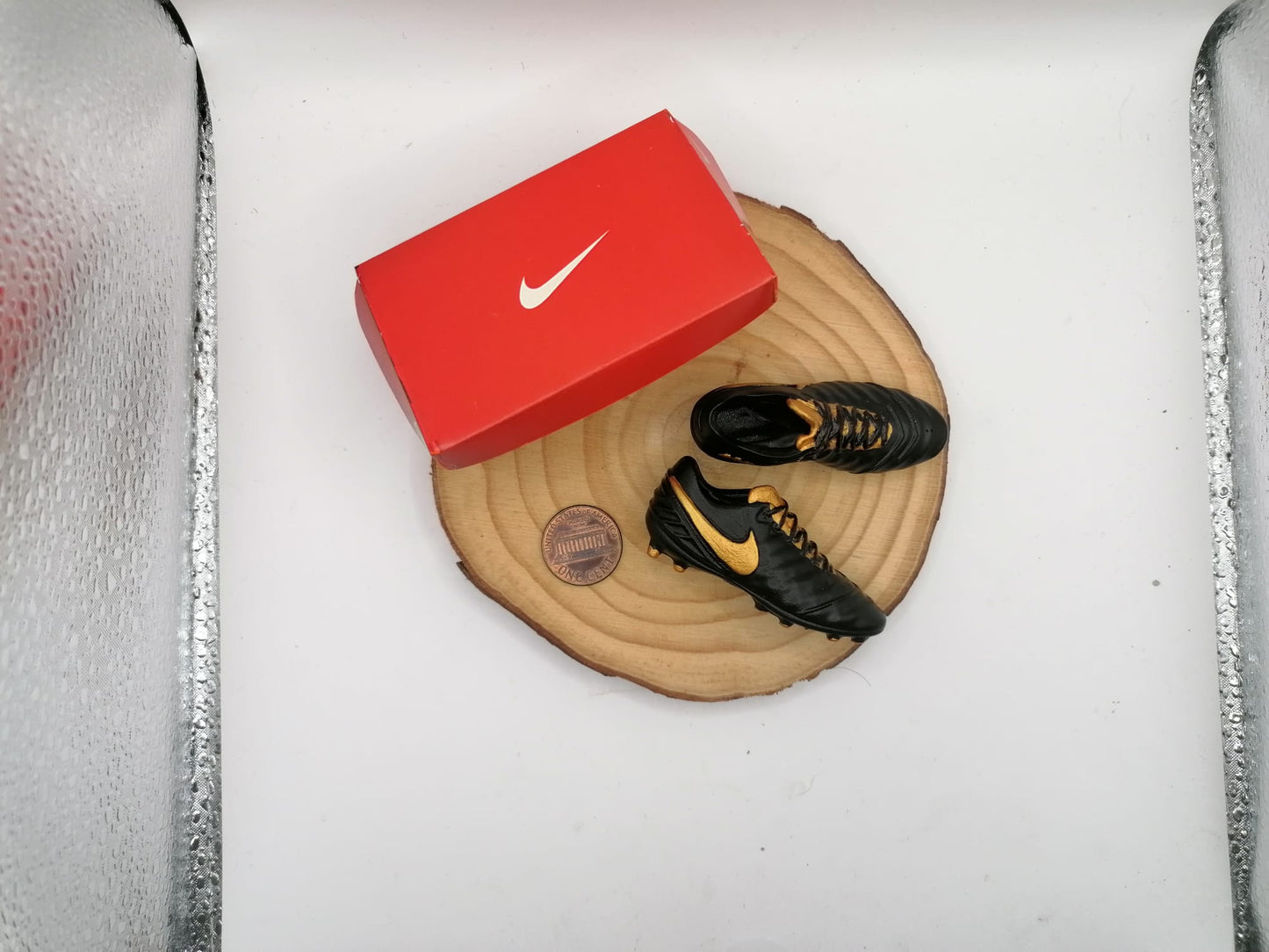 Miniature Football boots - Soccer shoes with box. Scale 1:12 or 1/6