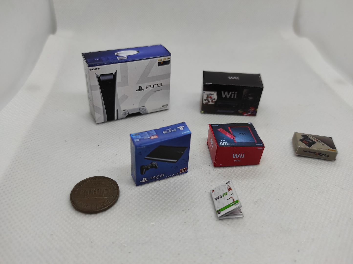 Miniature vintage console boxes. Artisan Handmade. Wii, PS4, PS5, N3DS and PS5