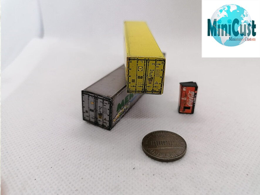 2 Container 40ft LIDL MERCADONA & 1 Vending machine, Artisan Handmade. N gauge railways , dioramas, gifts, cakes.