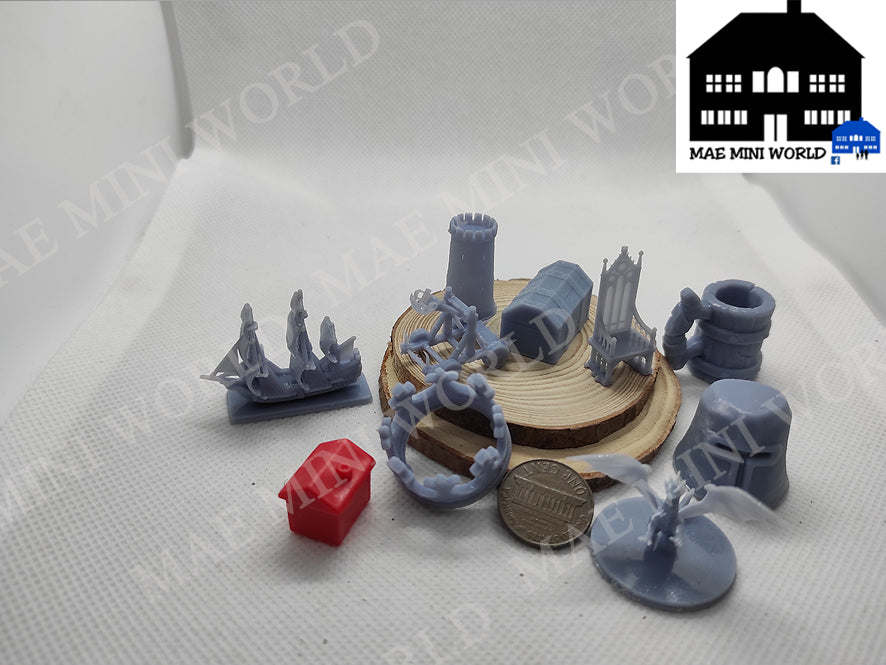 MEDIEVAL SET Game custom TOKEN assortmen Pieces, table games. Catapult, Dragon, Crown, sailboat