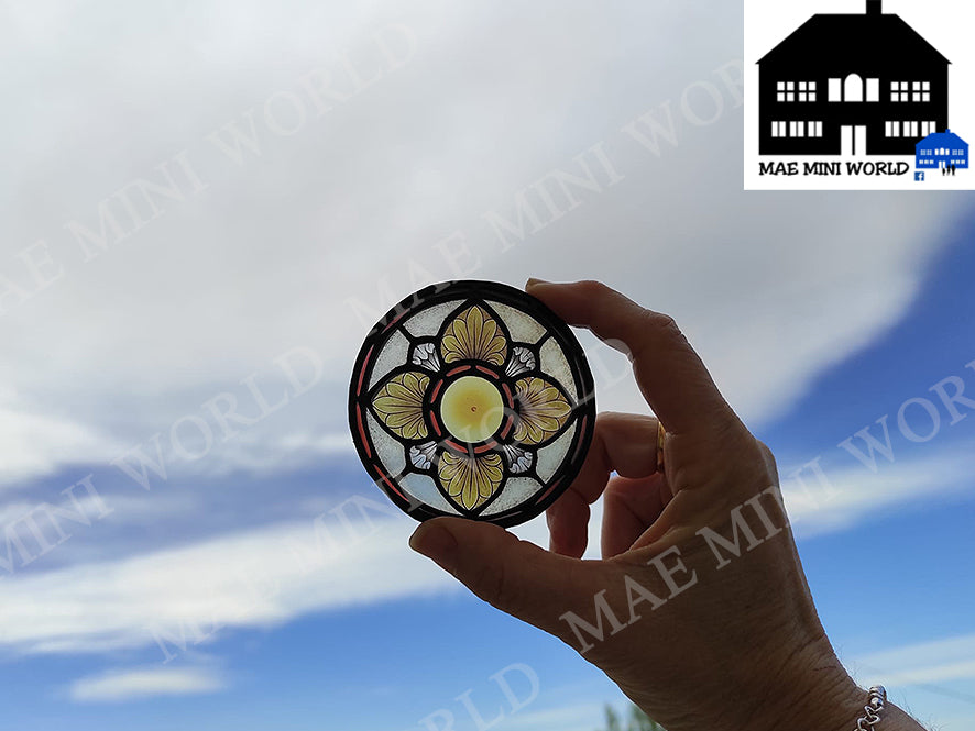 Miniature ROUND Stained Glass window VENEZIA. Mini Stained Glass Dollhouse. Custom size. dioramas, Scenes, gifts, cakes, desk decoration.