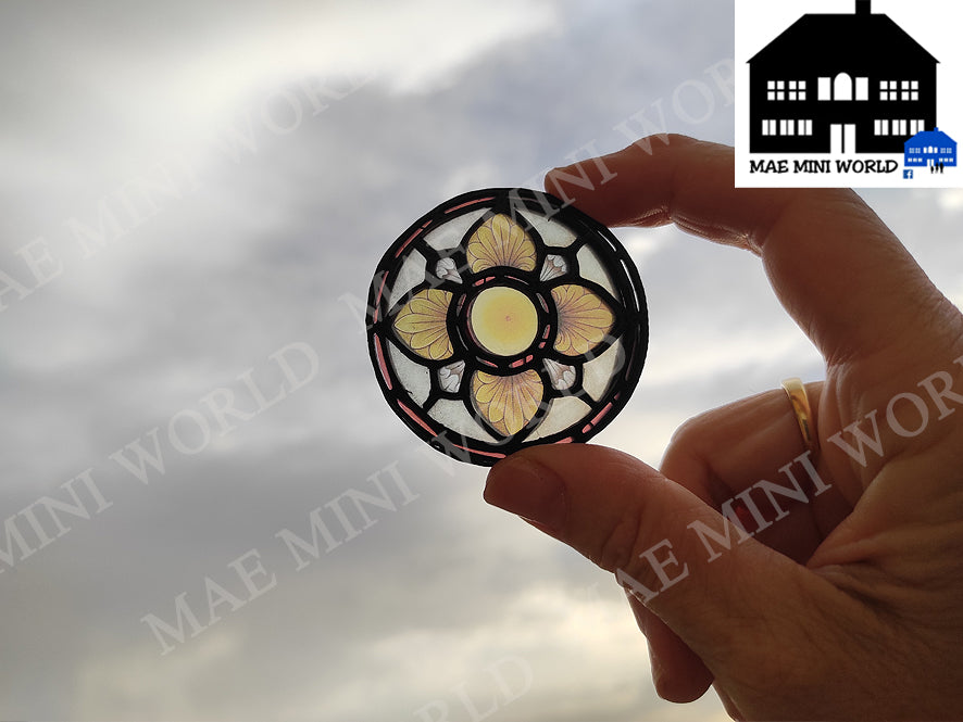 Miniature ROUND Stained Glass window VENEZIA. Mini Stained Glass Dollhouse. Custom size. dioramas, Scenes, gifts, cakes, desk decoration.